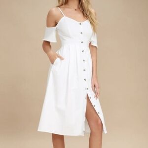 NWT Lulu's White Cold Shoulder Button Down Dress - Size M